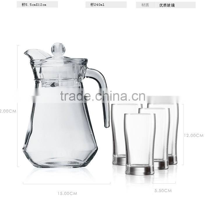 classic Glass water jug 1500ml color printing glass jug and 6pcs 250ml cup set