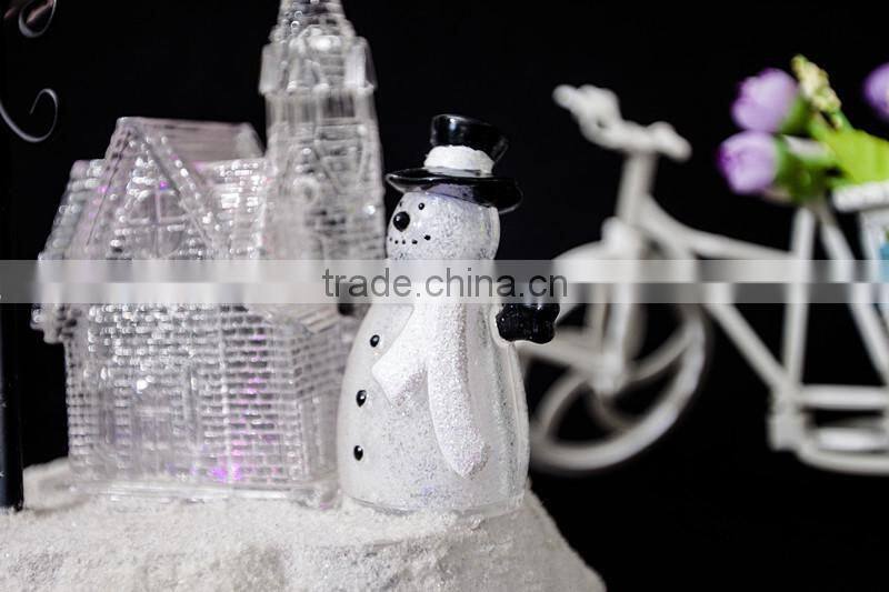 led acrylic christmas snow church with snowman and tree
