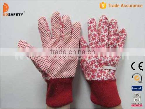 Red Dots On Palm Flower Design Back Protective Kids Hands Garden Gloves