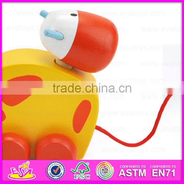 2015 Beautiful design animal wooden pull toy,Children pulling along toy pull line toy,Cheap baby Wooden toy pull cart W05B094