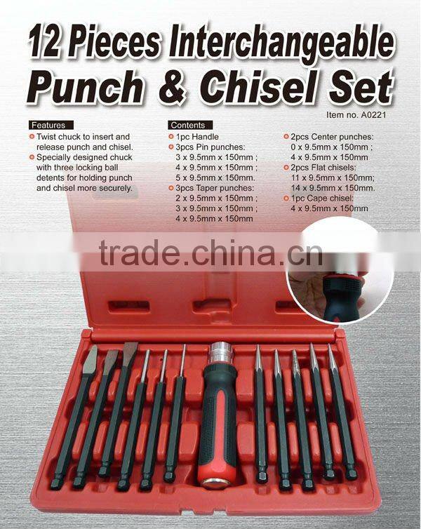 12 Pieces Interchangeable Punch and Chisel Set