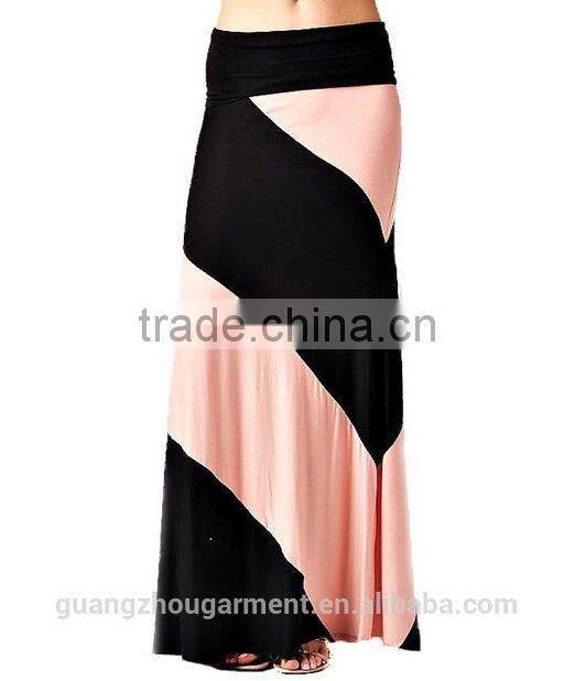 long skirt young Aloud chevron print wide waist band maxi skirt cheap maufacture in china