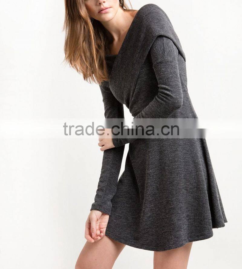Grey Criss Cross Off The Shoulder Kint Fit And Flare Winter Women Dress Names Of Girls Dresses Wholesale Clothing Market HSD5691