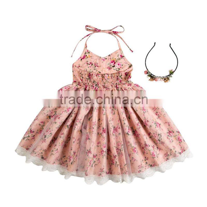 Boutique baby clothing girl spring dress girl flower dress with headband