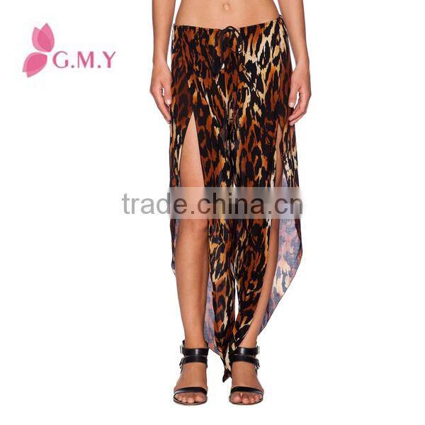 Chiffon pants for women specil cutting with fork at side elastic waist Bohemian style clothing bulk production