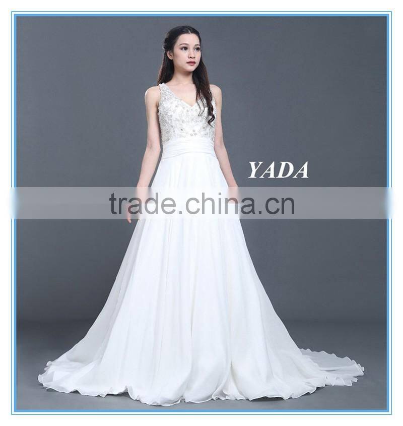 Holy Chiffon V Neck Hand Beaded Long Train A Line Bridal Wedding Dress For Wedding