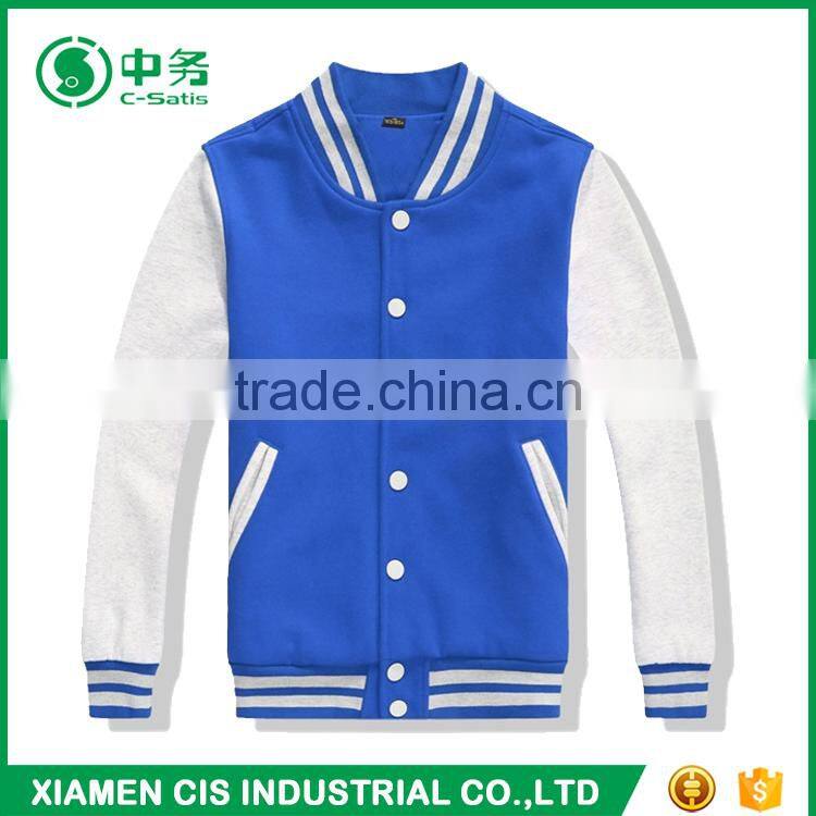 Custom Logo American Style Blue and White Mens Plain Varsity Baseball Jacket