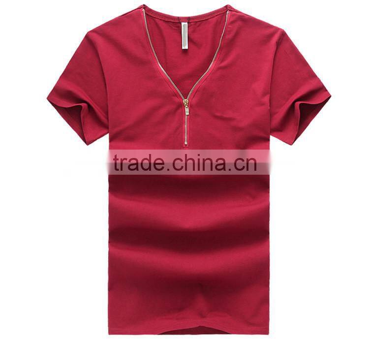 China Factory Latest Style 180 Grams Short Sleeve Round Neck Cotton Black Men Blank Zip T-Shirt