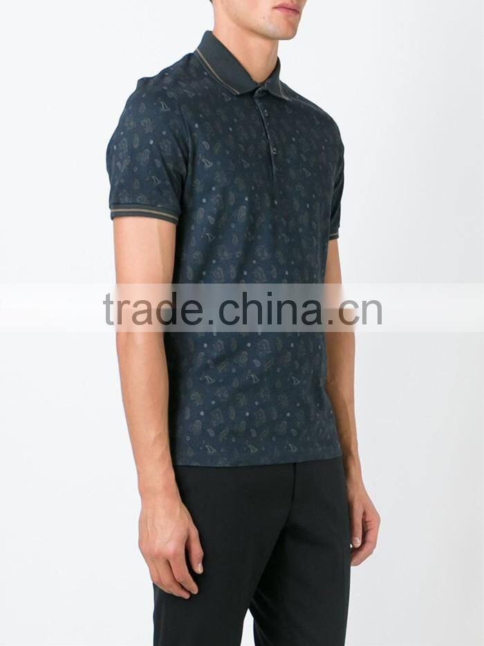 Blue cotton paisley print 100% polo t-shirt for men wholesale China