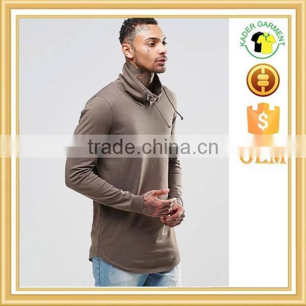 longline long sleeve t shirt 100% cotton t shirts with curved hem