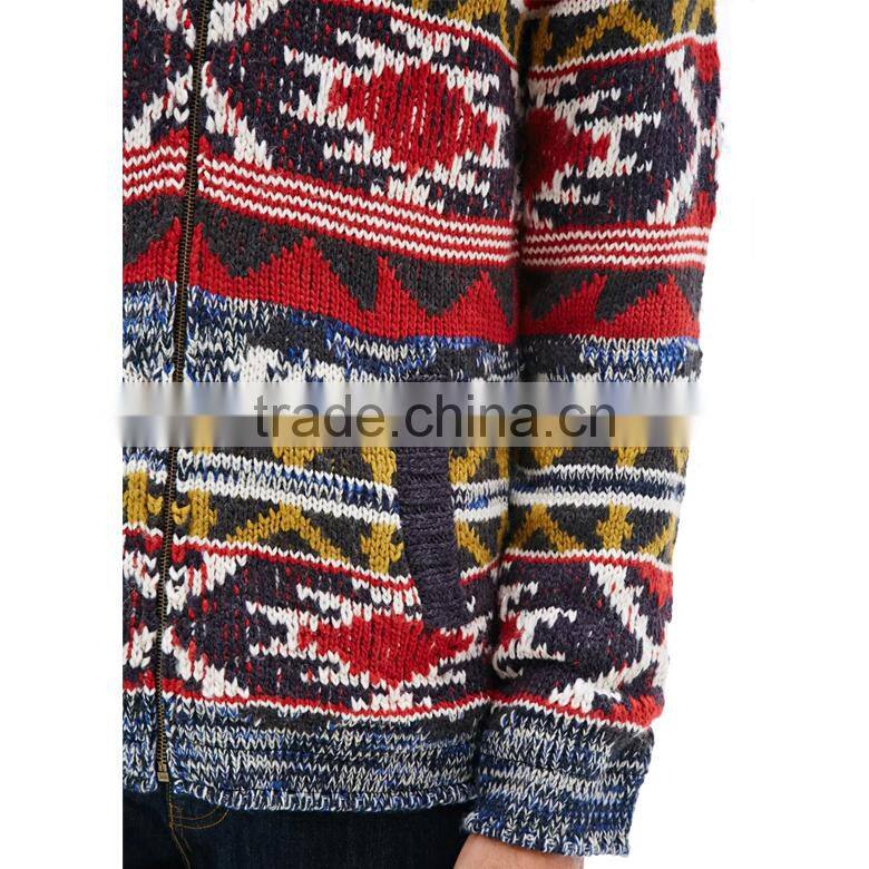 multi-colored ethnic design zipper men sweater southwestern patterns cardigan