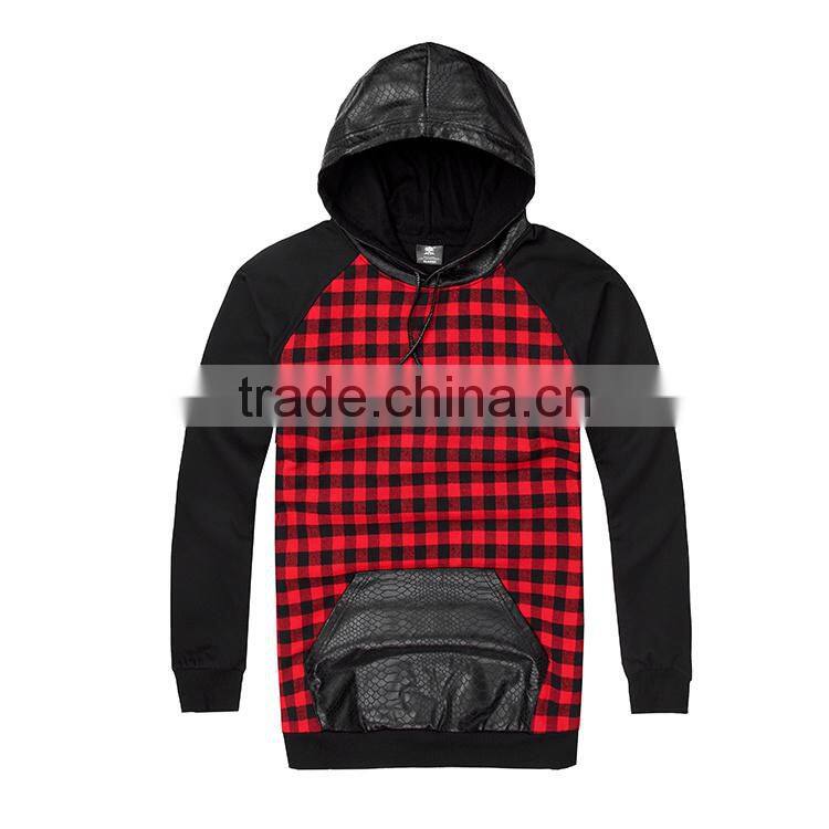 black mens hoody leather hoodie two tone plaid hoodies