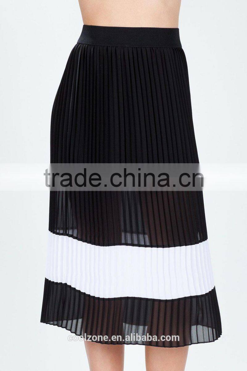 Fashion pleated colorblock midi skirt/wide simple design skirts 2015