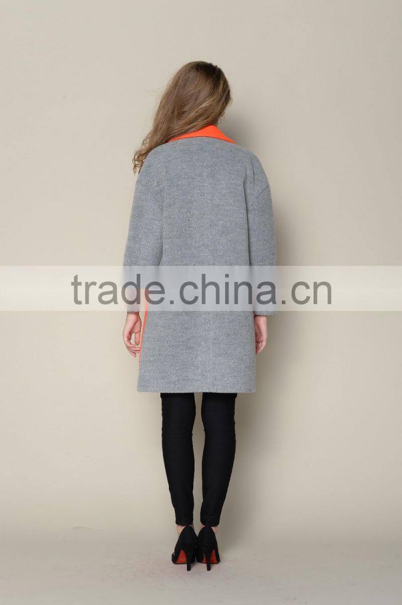 ODM designed fashionable wool warm branded contrasted colored young ladies long coats
