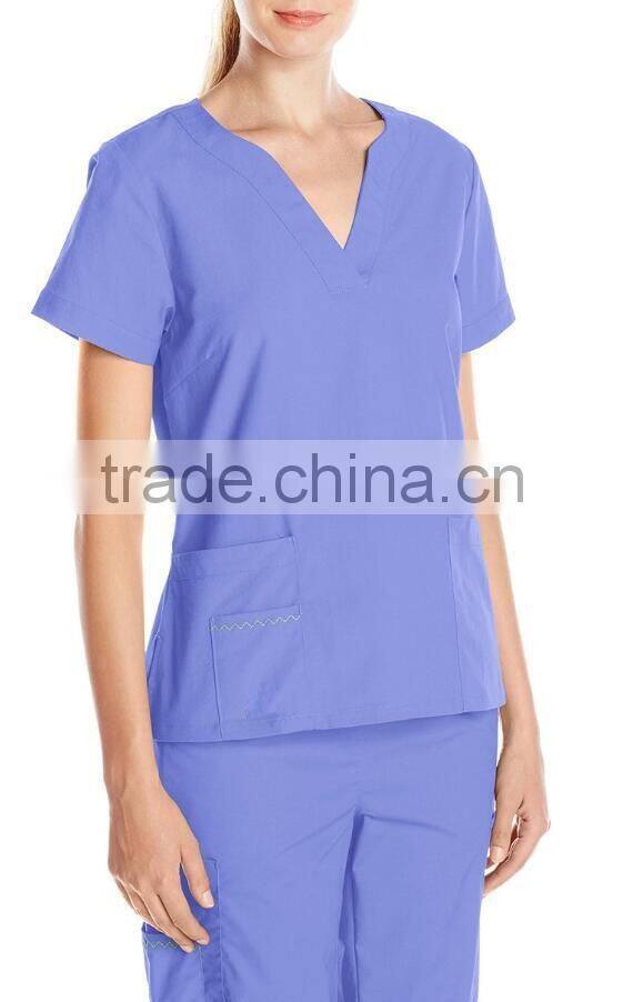 women's V-Neck scrub top with 3 pockets scrub suit