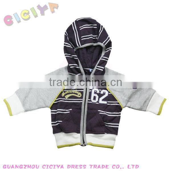 Wholesale custom boutique baby boys coat knitting cotton stripped zip up jacket for baby boys