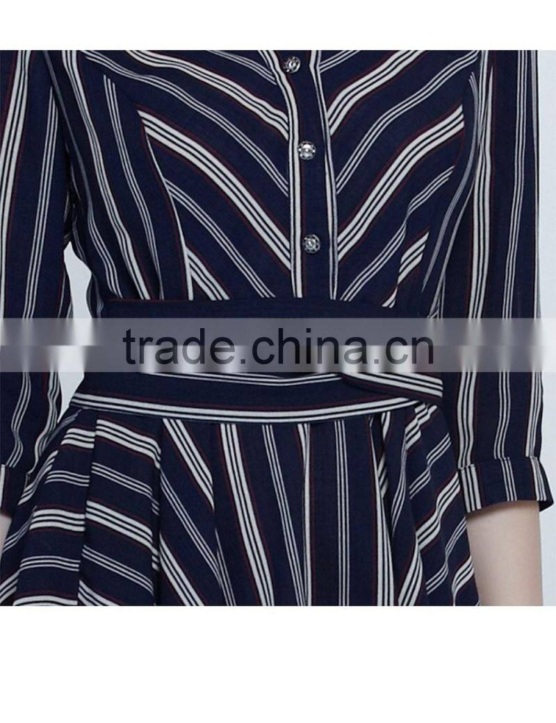 European style ladies spring v neck half sleeve strip dress