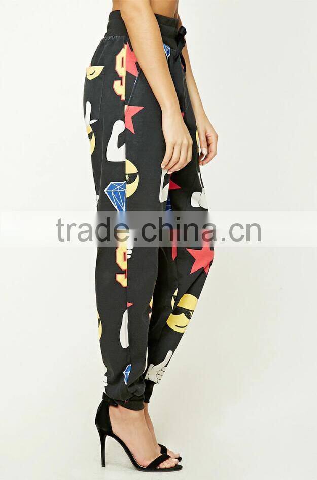 Alibaba OEM Service Womens Spring Outdoor Elastic Narrow Cuff Canvas Printed Pants Trousers