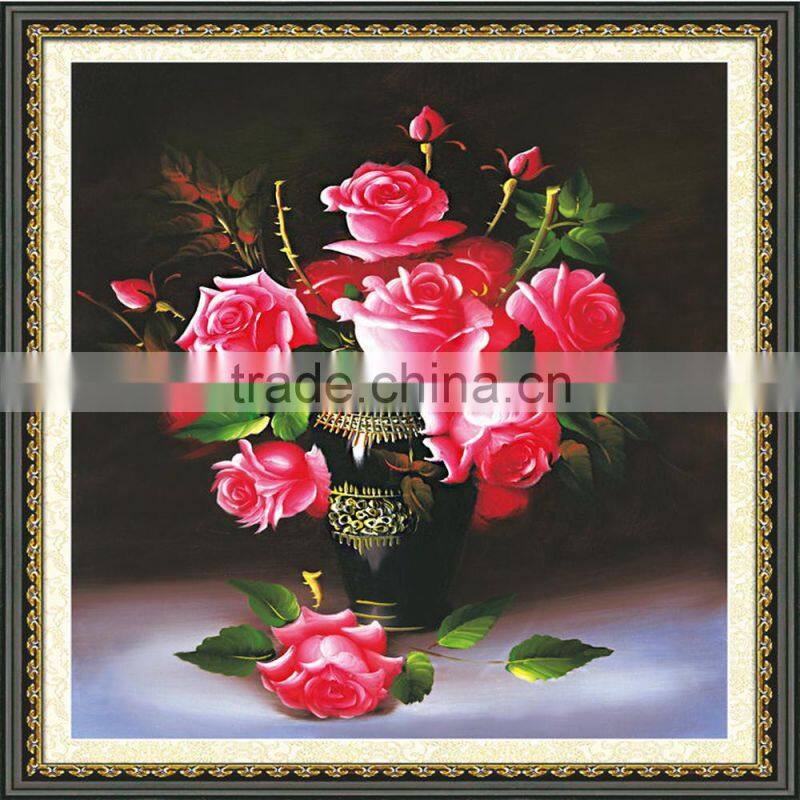 Custom Handmade Red Flower Pattern Embroidery Diamond Painting Cross Stitch Fabric Kit