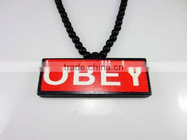 high quality hip hop wood shape pendant wood acrylic necklace