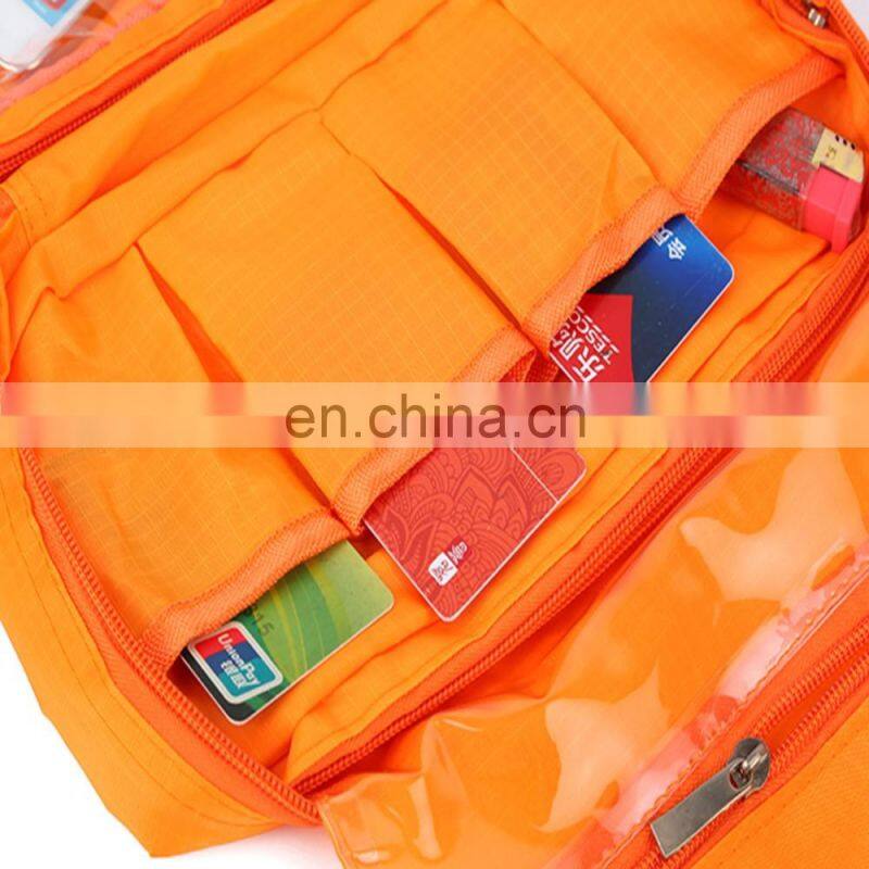 Travel Company Customized Orange Promotional Nylon Hanging Toiletry Bag