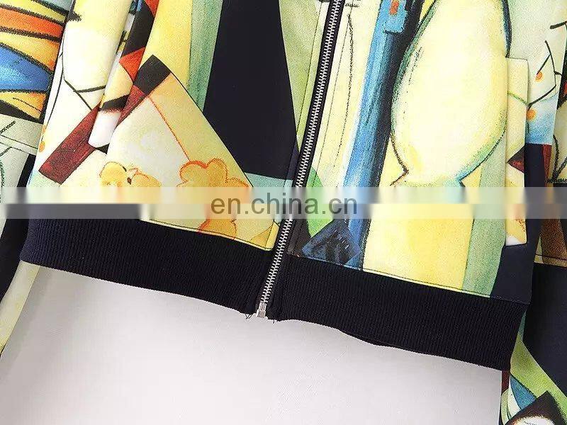 2015 Fashion women jacket Europe America sportwear space cotton long sleeve printed graffiti zipper dress Women's blouses