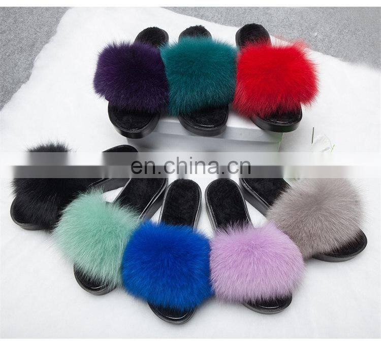 Wholesale Cheaper Fox Fur Shoes Slippers Fox Fur Slides Women Shoes