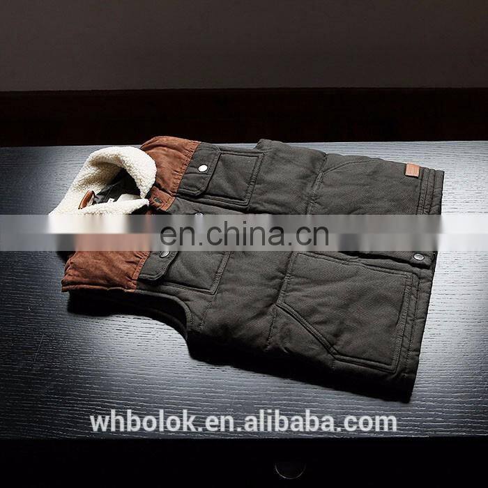 Custom label Hot sales Mens cotton winter waistcoat fleece collar stylish man vest