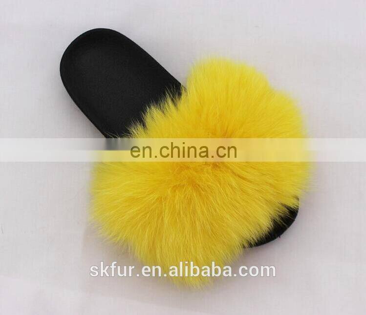 Women's customized size and color soft real fox fur slides slippers