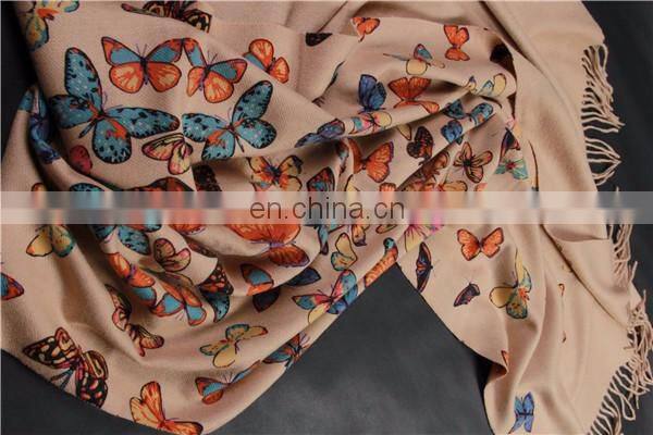 inner mongolian factory directly wholesale 100% cashmere scarf woolen thick women warm butterfly print pashmina shawl