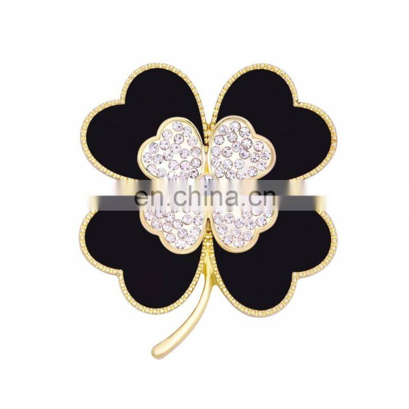 Customized Black Soft Enamel Pins Lapel gold Four Leaf Clover Lapel Pins