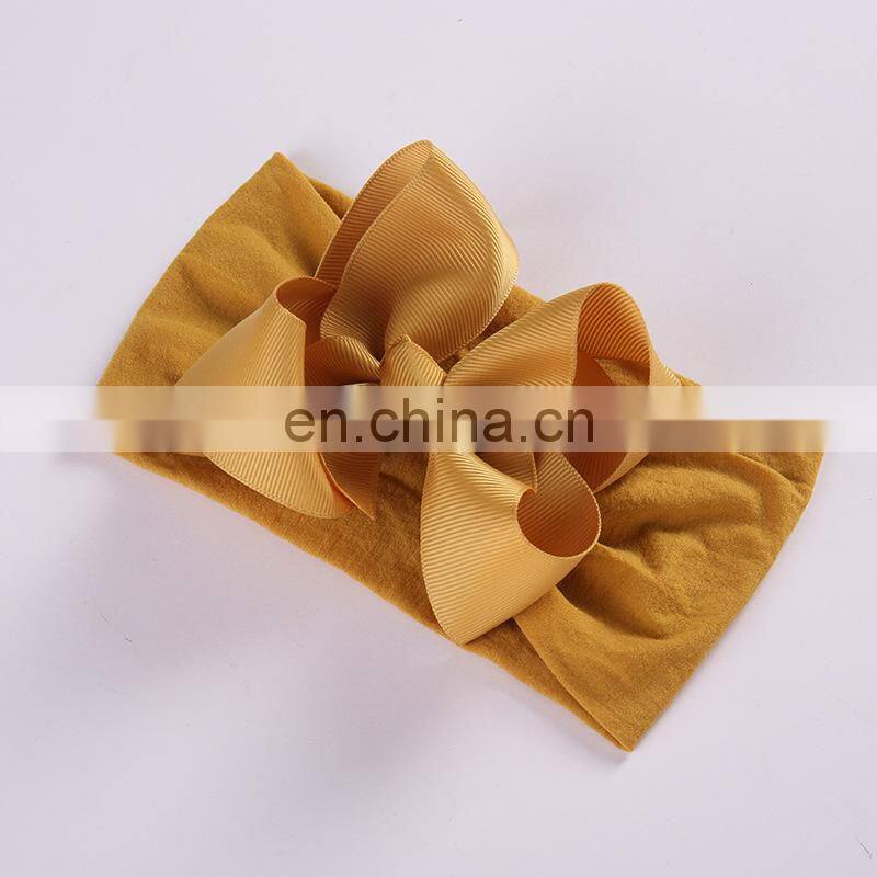 23Colors 5inch Baby Solid Headband Girls Soft headwear with silk ribbon bow
