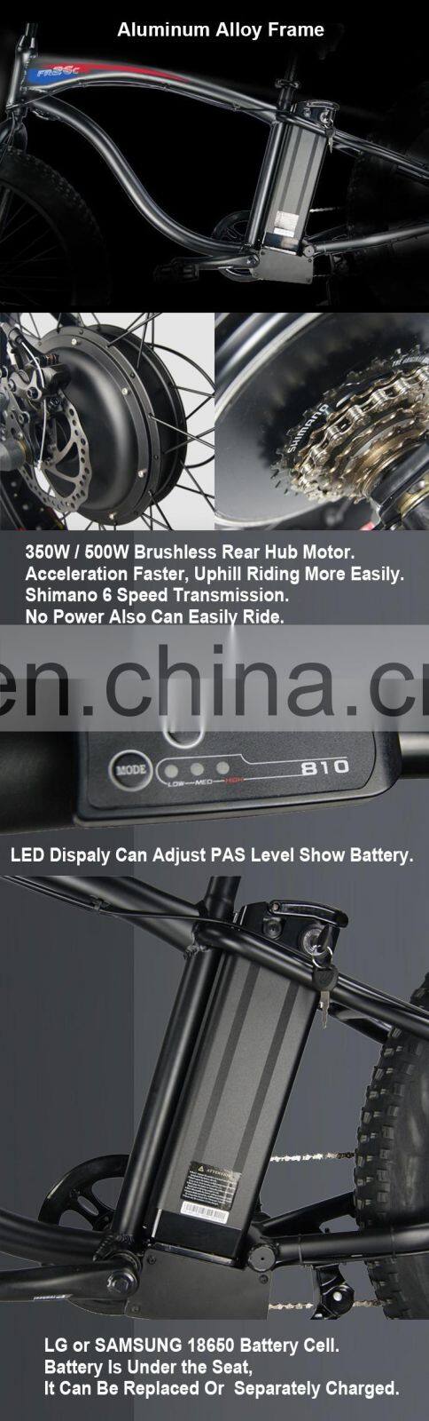 26" Electric Bicycle with 36V Lithium Battery High Mileage Fat Tire Mountain E-Bike BEBFR26CM