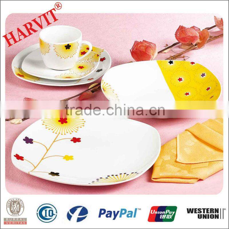 Porcelain Dinner Set/Customized Dinnerware Sets/Square Shape Plates Ceramic/Beautiful Decal Tea Coffee Cup & Saucer