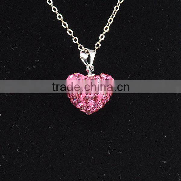 Wholesale Heart Shape New Arrival Double Colors White and Purple Crystal Clay Shamballa With Silver Chains Necklace