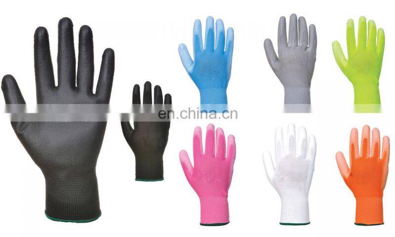 13 Gauge Polyester PU Palm Coated Gloves Protective Work Hand Gloves
