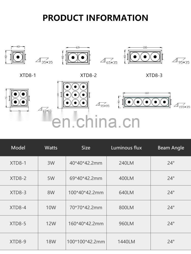 High Quality Dimmable Recessed Showroom Hospital Office Mini Spot Light LED Linear Downlight