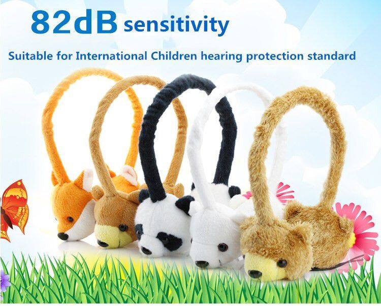 Factory price wired stereo cartoon plush children panda headband headphone