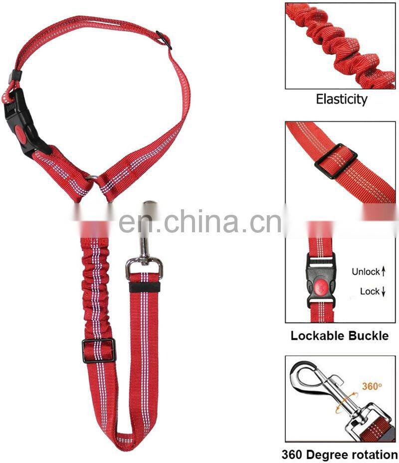 Dog Seat Belt Adjustable Durable Car Seat Belt Reflective Elastic Nylon Bungee Connect Dog Harness in Vehicle Travel Strap Leads