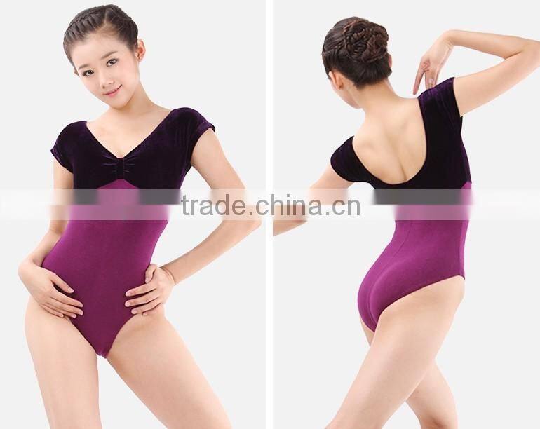 Hot Sale Two-tone Velvet Cotton Lycra Cap Sleeve Gymnastics Leotard