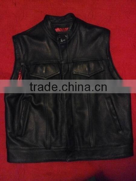 Motorbike leather vest YKK zippers