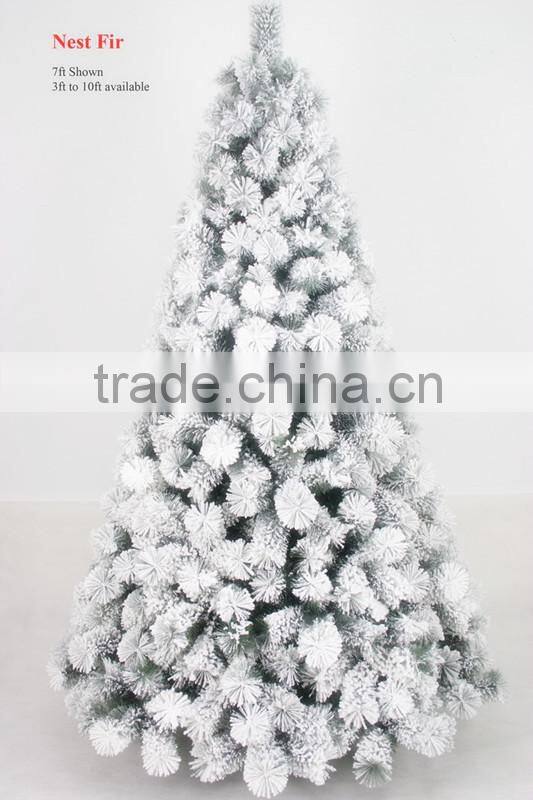 Caucasia Tinsel Pine Made White Special Flocked Christmas tree/snowing christmas tree with pine needles and snowflake