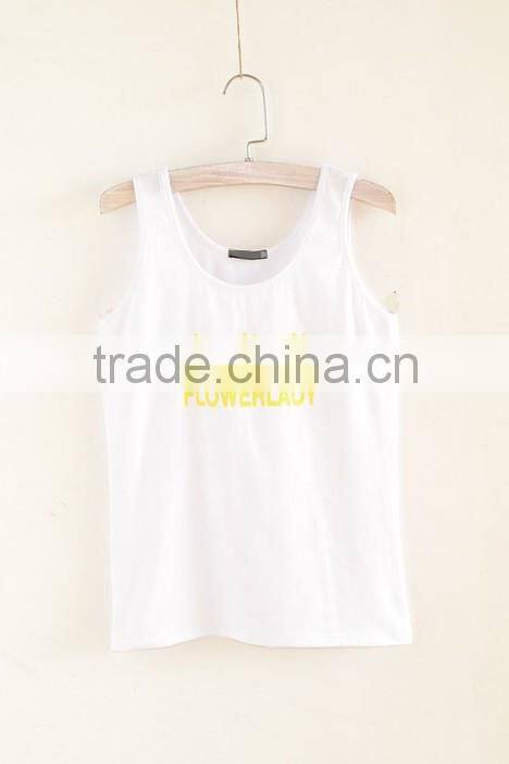 2015 Basic style of women tank tops with three little flowers print in the middle / soft and breathable to your body