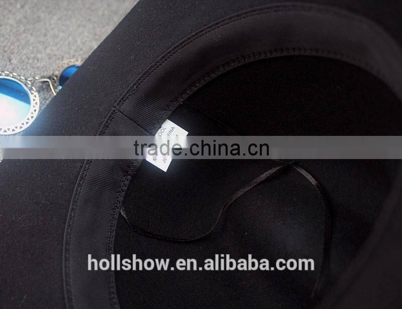 Link Chain Ribbon Decorated Wide Brim Jaz Vintage Wool Felt Man Fedora Hat