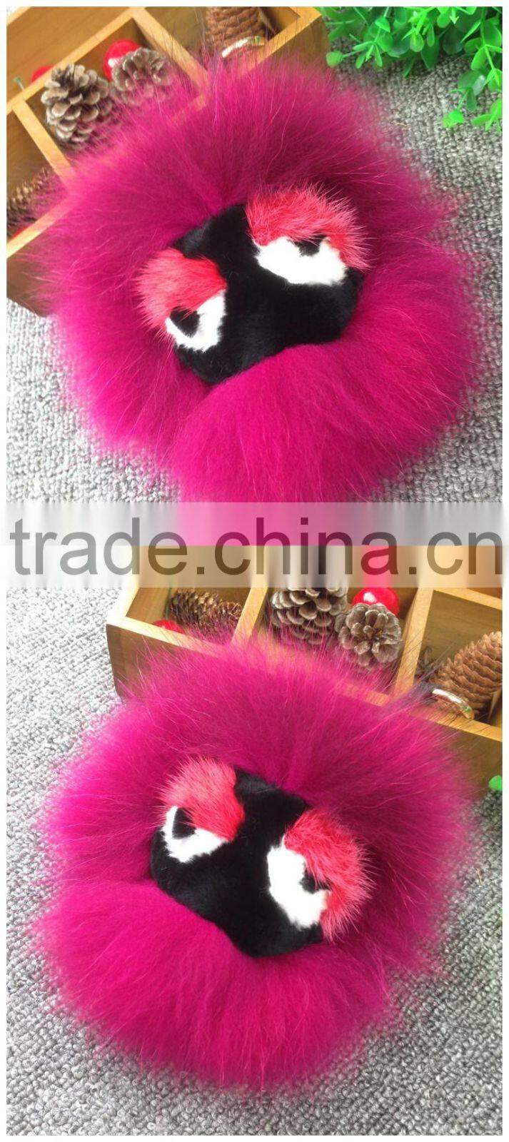New Arrival Bag Phone Carkey Ornaments Monster Style Real Racoon Fur Leather Key Rings
