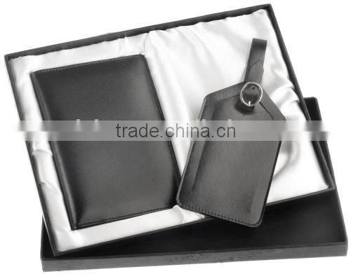 PU Leather Travel Gift Set Including Passport Cover And Luggage Tag