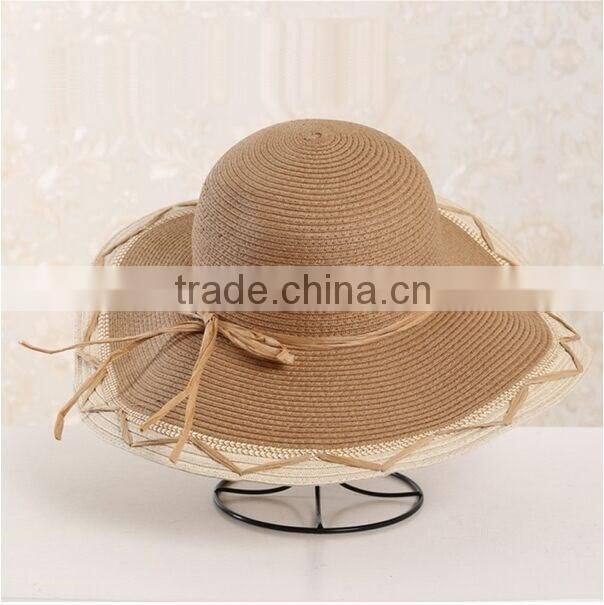 QXSH0014C Summer rope wide brim fedora Straw hat Lace beach hat
