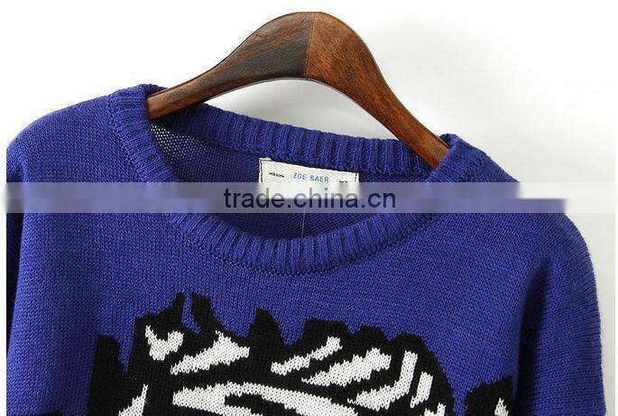 2014 new arrival more fashion plus size loose crew neck woolen sweater new designs for ladies