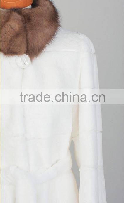 rex14075 natural rex rabbit fur coat with sable collar cuffs