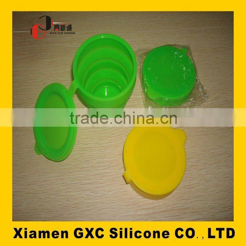 travel camping folding silicone rubber cup with lid